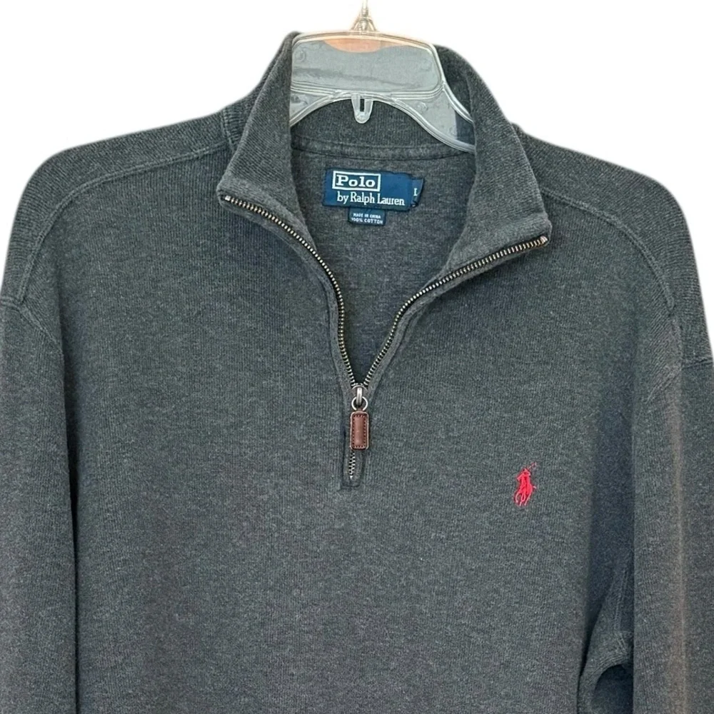 Polo Ralph Lauren Men's Charcoal Gray Cotton 1/4 Zip Pullover Sweater L
